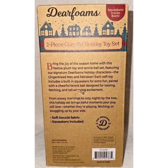 Dearfoams Cozy Pet Holiday Toy Set Plush Squeaky Dog Toy Ball NIB - Picture 8 of 9